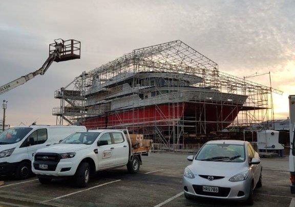 Boat in Nelson Port with Scaffolding