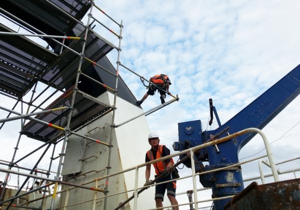 Scaffolding on ship in Port Nelson